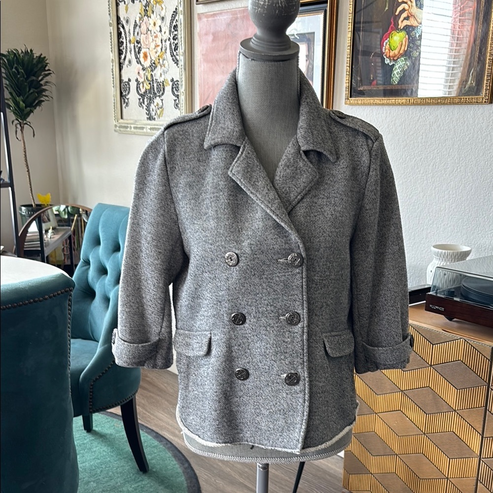 CAbi Gray Pea Coat Blazer with Double-Breasted Design